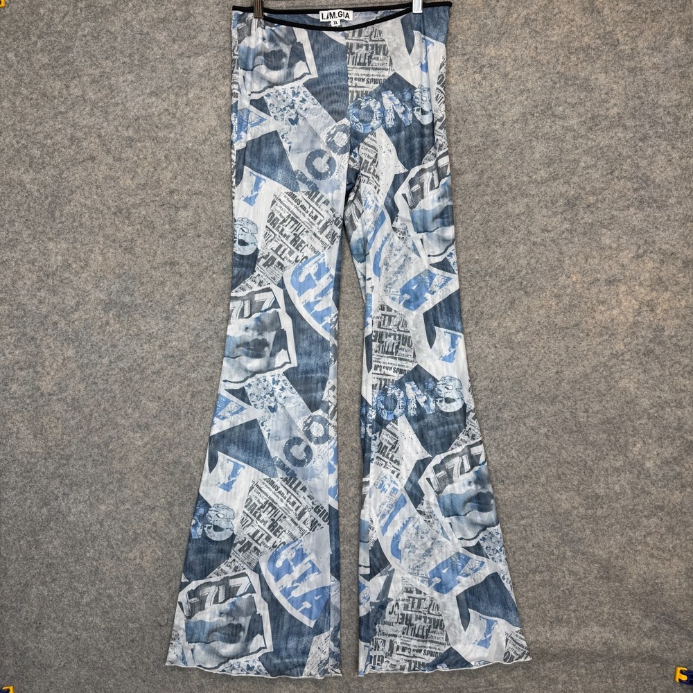 I AM GIA Semi Sheer Graphic Flare Pants Womens XL Stretch Lightweight Breathable